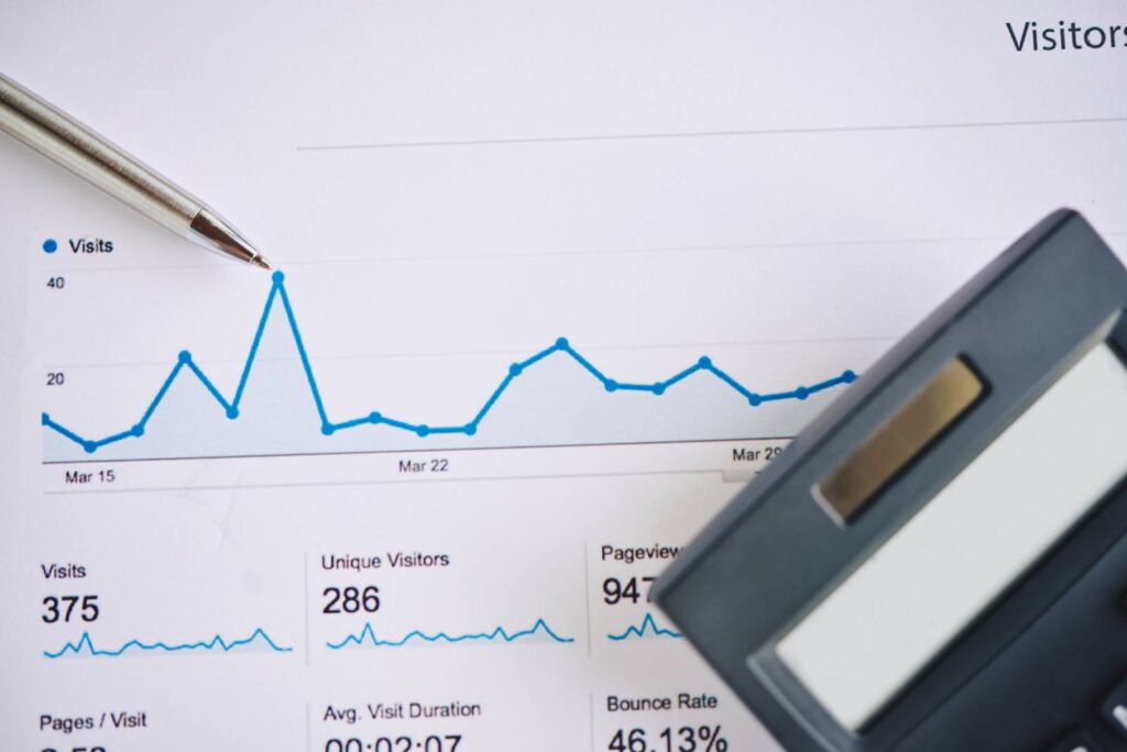calculator placed over Google search console dashboard