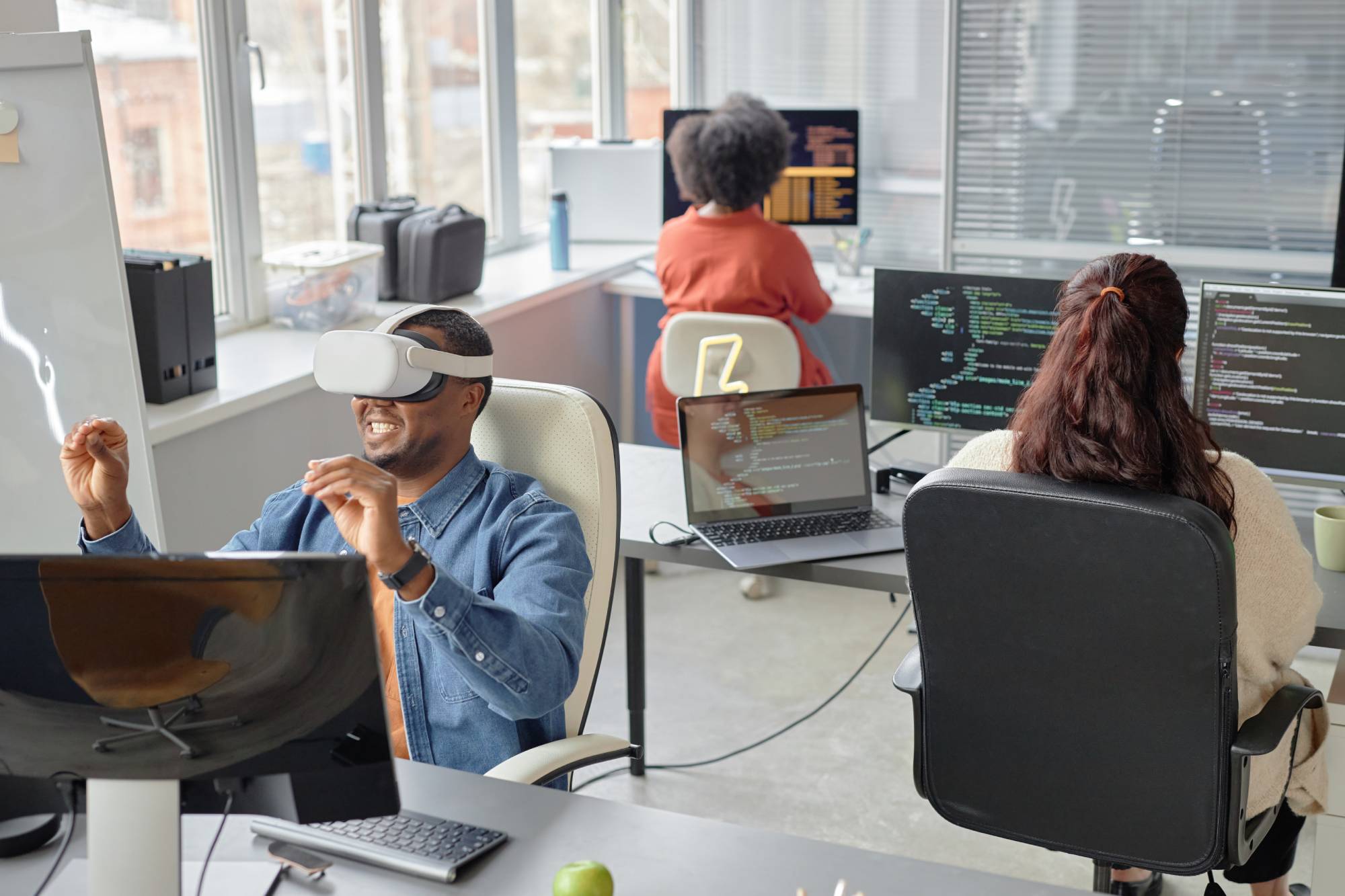 man using vr headset to view content